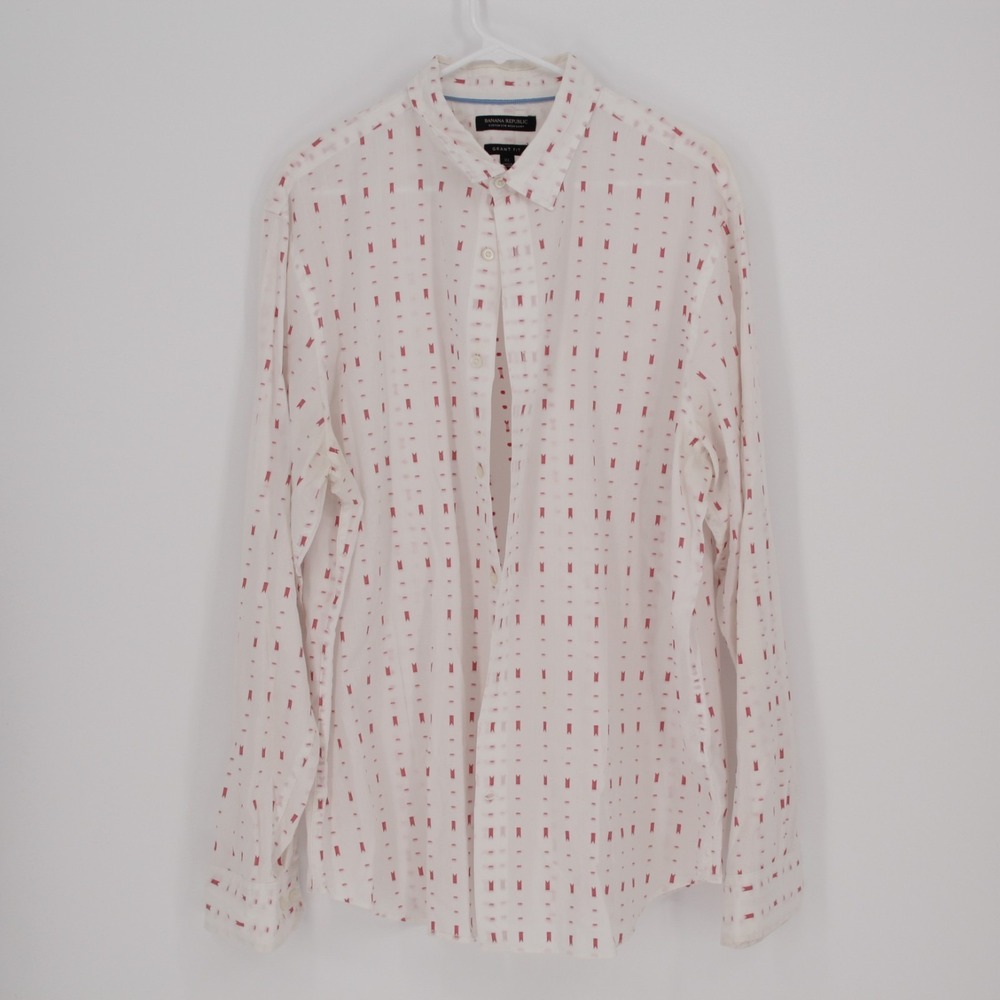 Banana Republic Mens White Red‎ Geometric Button Up Shirt Casual Long Sleeve XL